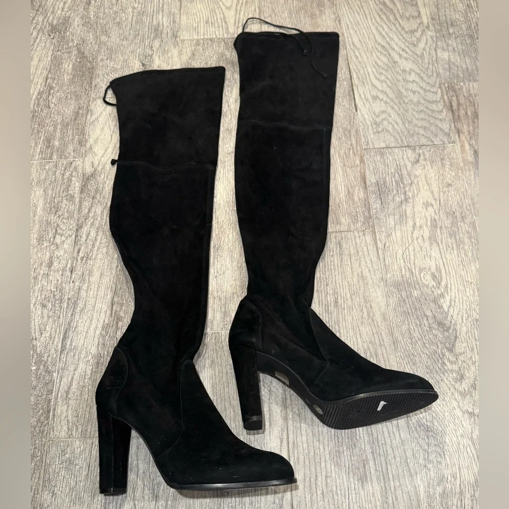 Stuart Weitzman black suede Highland over the knee boots